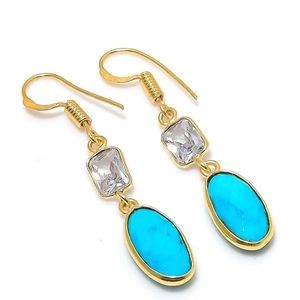 Sleeping Turquoise 925 Solid Sterling Silver Jewelry Earring 1.77 "